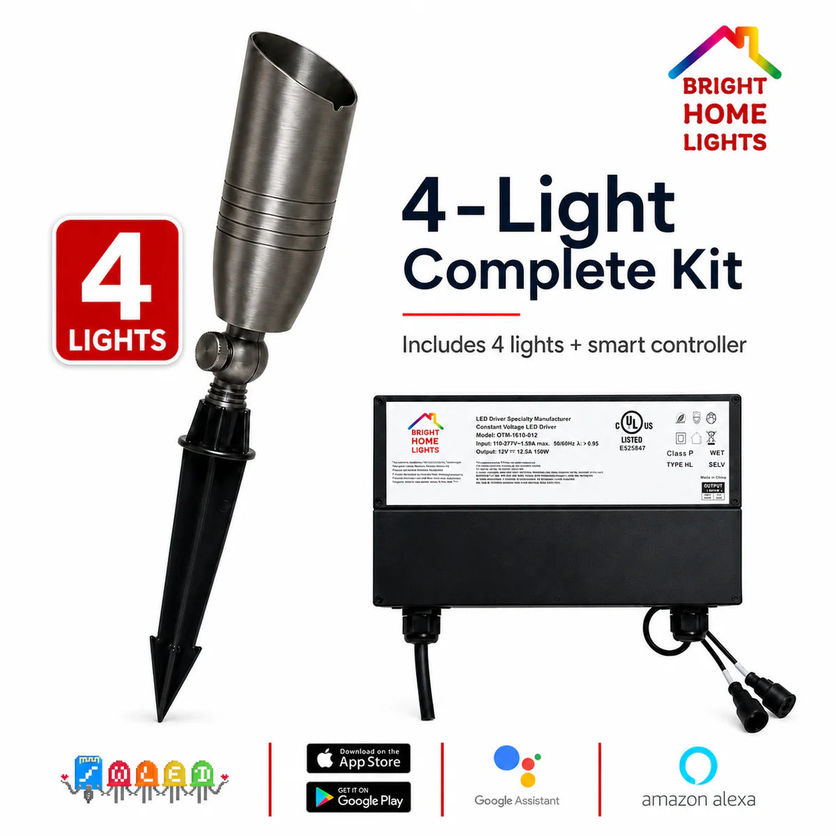BHL 4-light 24V RGBW solid-brass landscape lighting complete kit with Smart Power Box