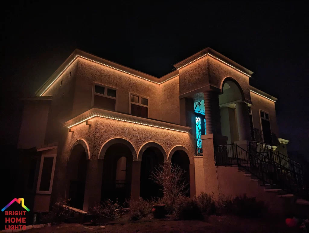 Completed Bright Home Lights permanent LED roofline installation at night