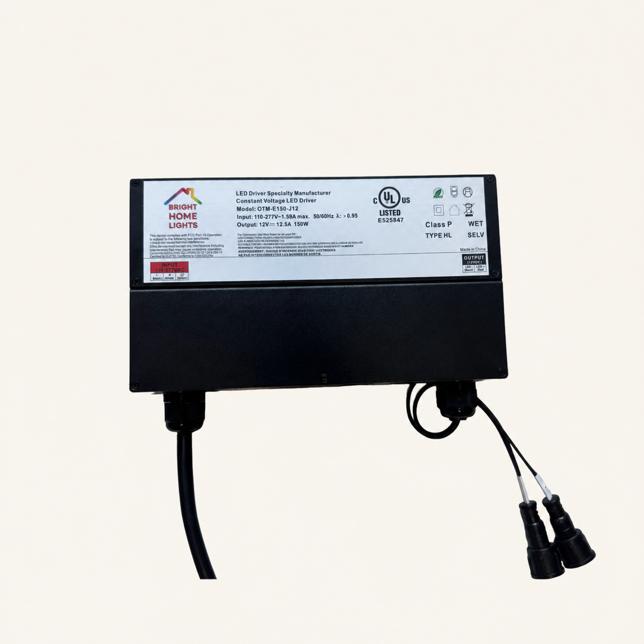 Bright Home Lights 150W 12V WLED controller on a warm neutral background