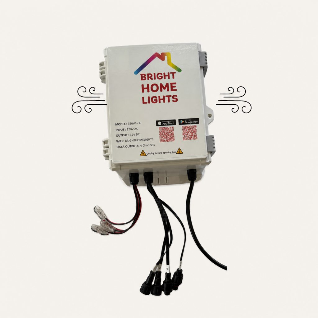 Bright Home Lights 350W four-output WLED controller on a warm neutral background