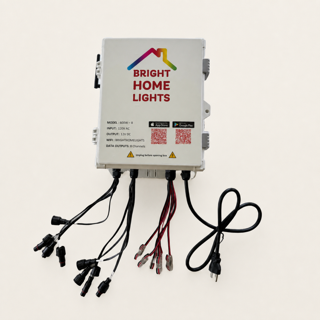 Bright Home Lights 600W eight-output WLED controller on a warm neutral background