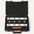 Open Bright Home Lights demo briefcase with twelve permanent LED puck lights on three track colors