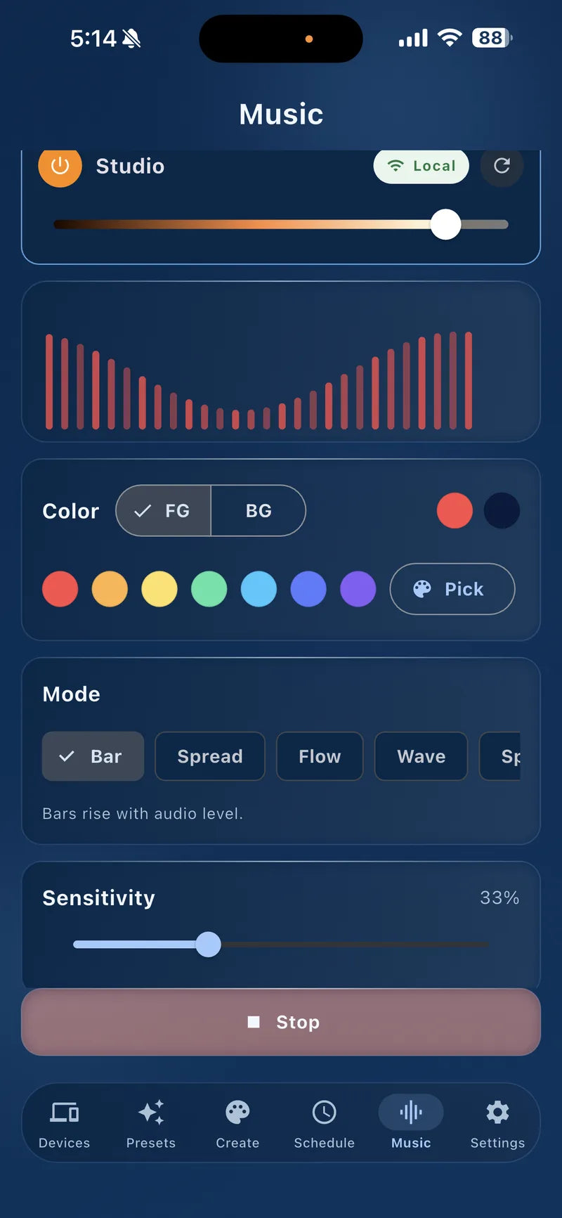 Bright Home Lights app active sound-reactive music visualization